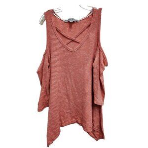 Absolutely Famous Womens 3/4 Sleeve Tunic Top 2X Coral Cold Shoulder Criss Cross